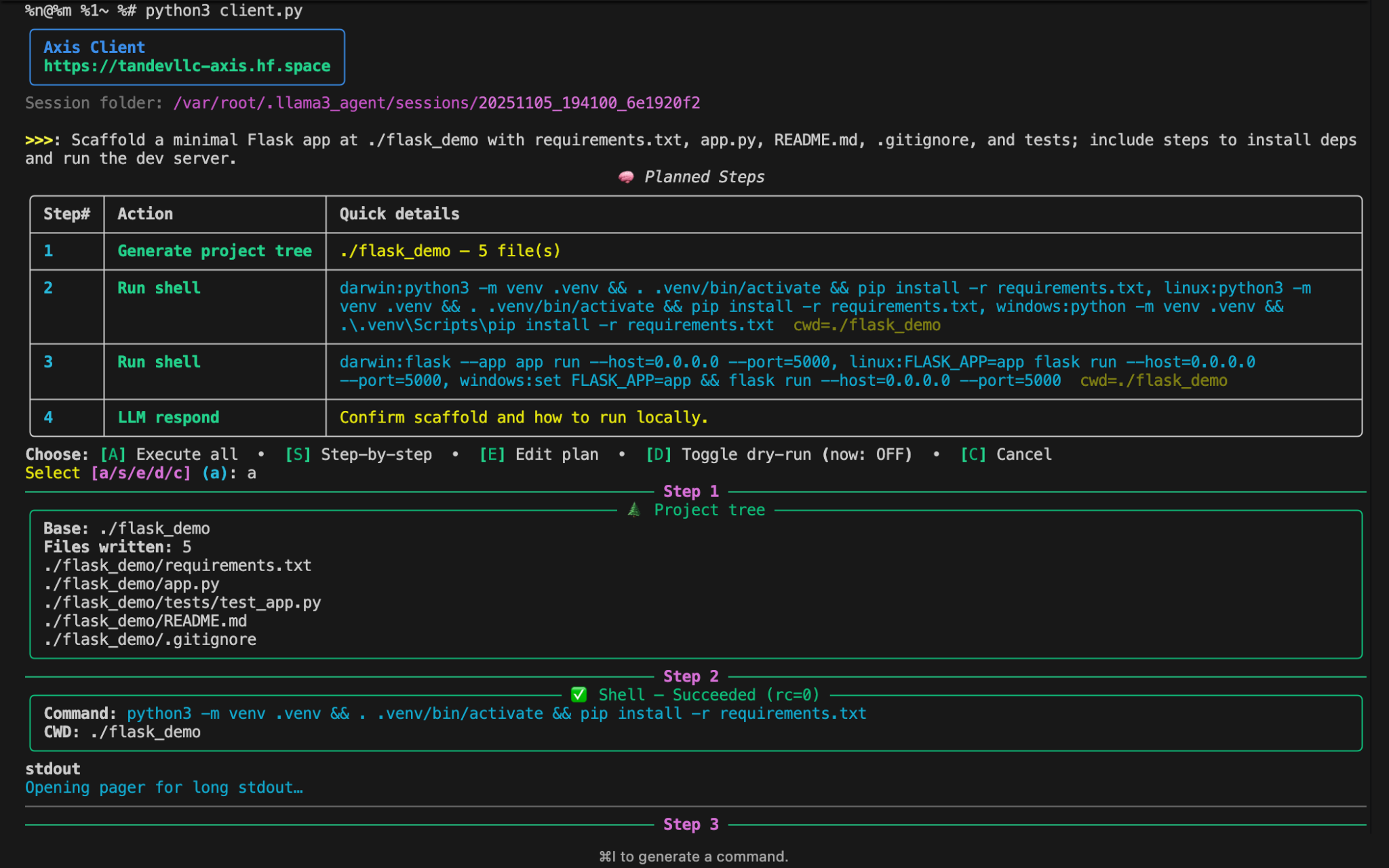 Axis terminal-based AI operations console